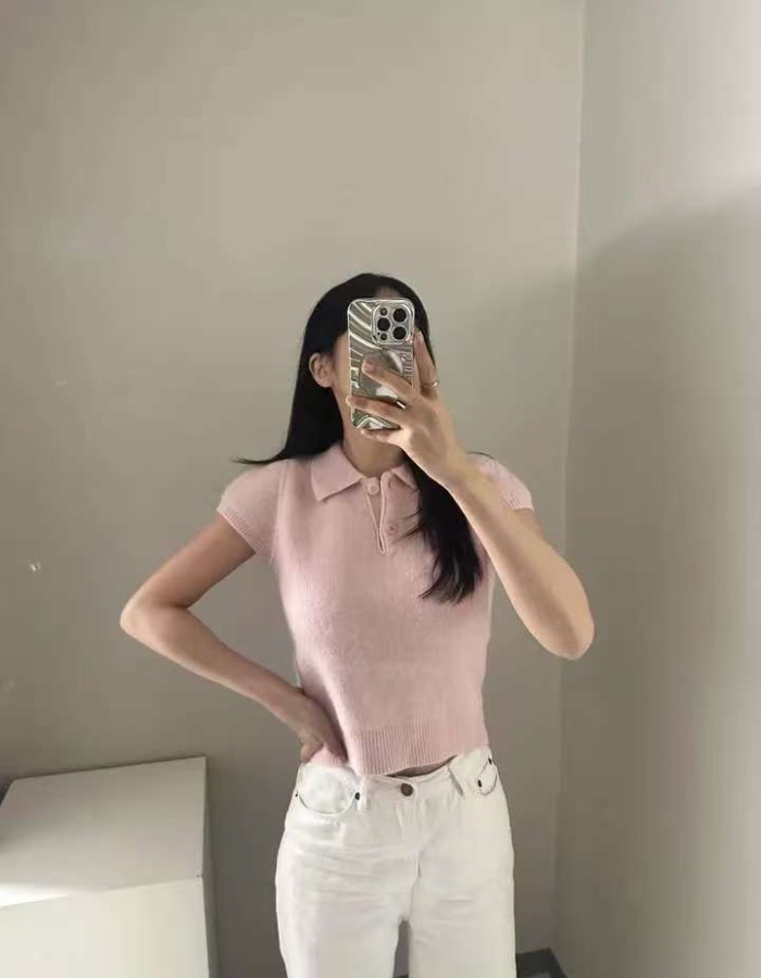 Pure knitted temperament short sleeve Casual tops