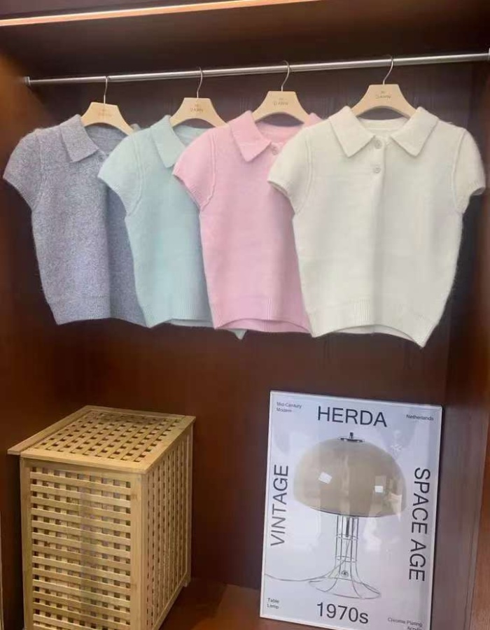 Pure knitted temperament short sleeve Casual tops