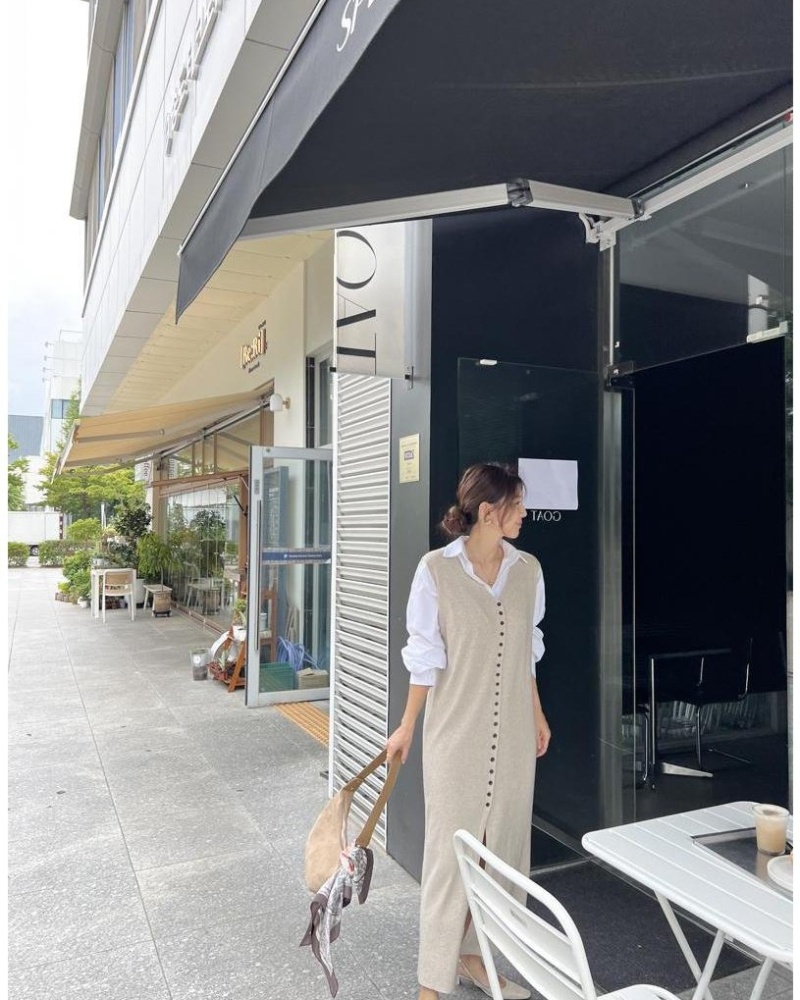 V-neck split long dress knitted dress a set