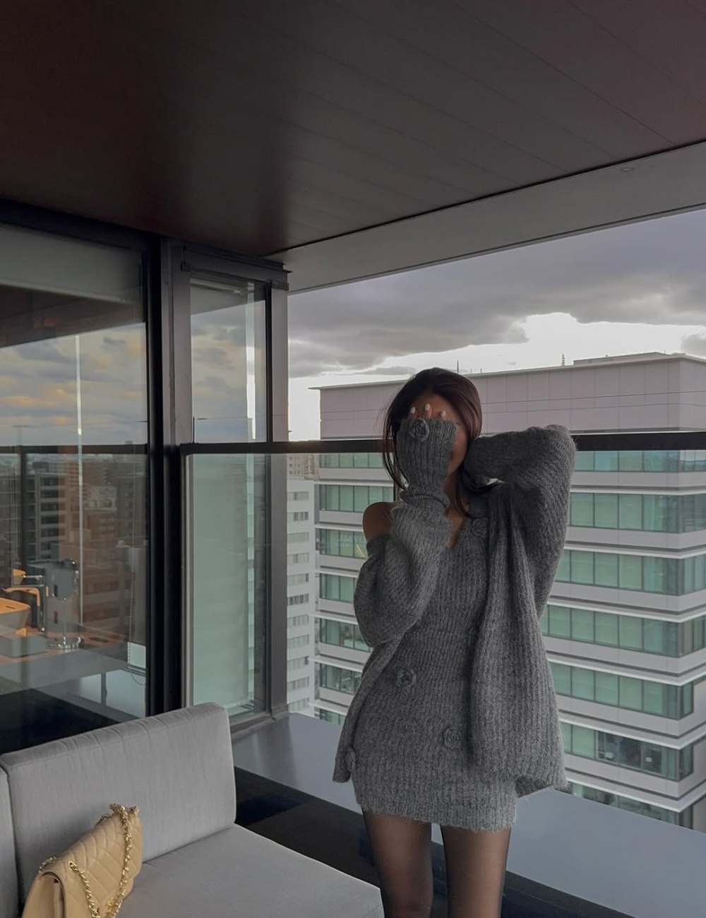 Knitted halter loose dress sweet V-neck cardigan 3pcs set