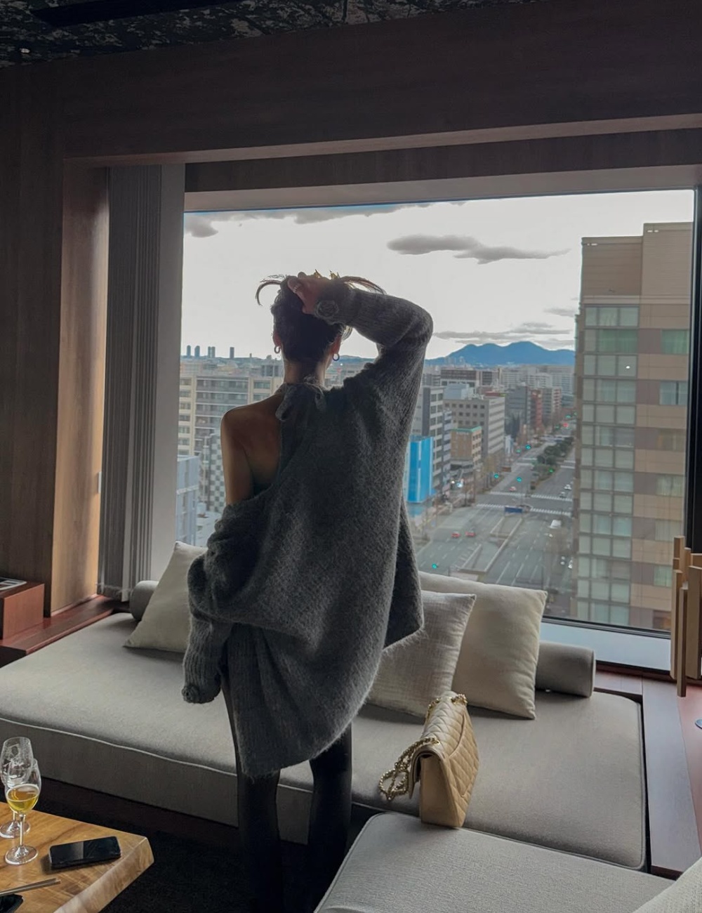 Knitted halter loose dress sweet V-neck cardigan 3pcs set