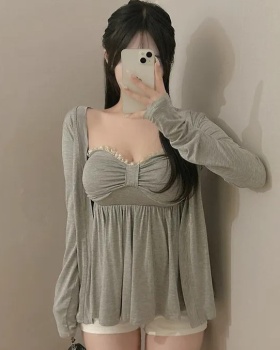 Wrapped chest sweet cardigan lace vest 2pcs set