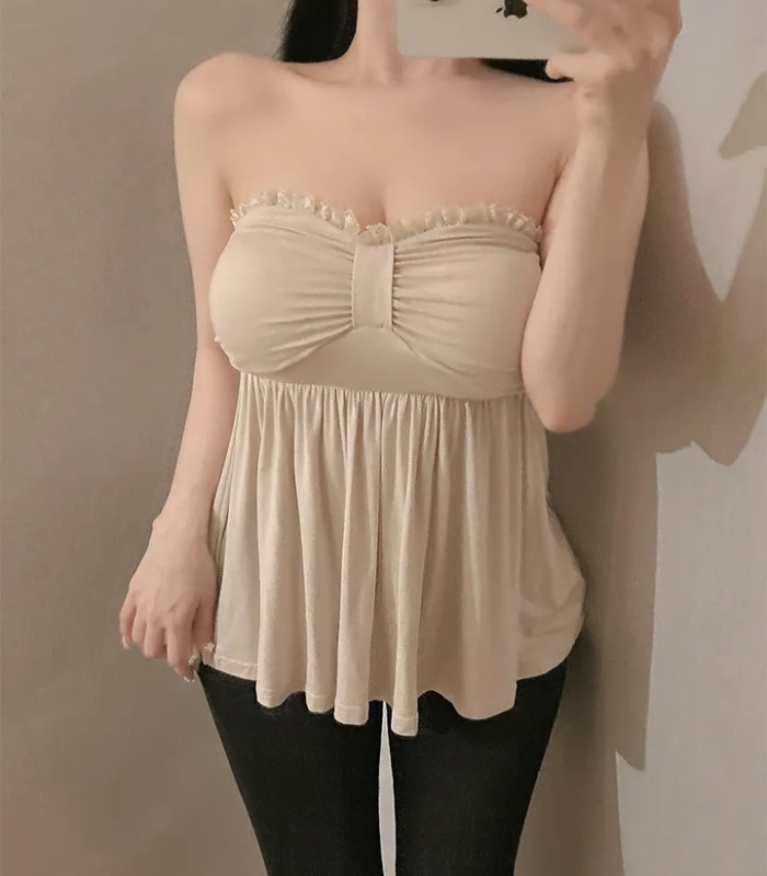 Wrapped chest sweet cardigan lace vest 2pcs set