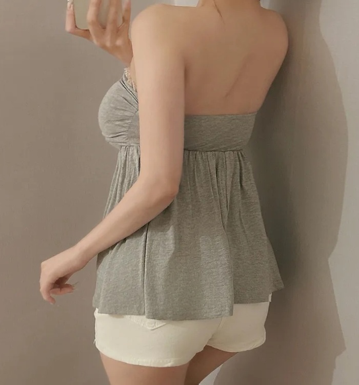 Wrapped chest sweet cardigan lace vest 2pcs set