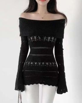 All-match flat shoulder sweater spring slim tops for women