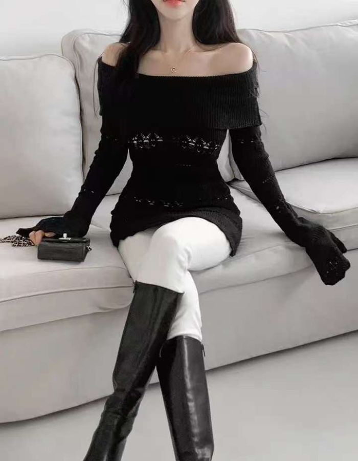 All-match flat shoulder sweater spring slim tops for women