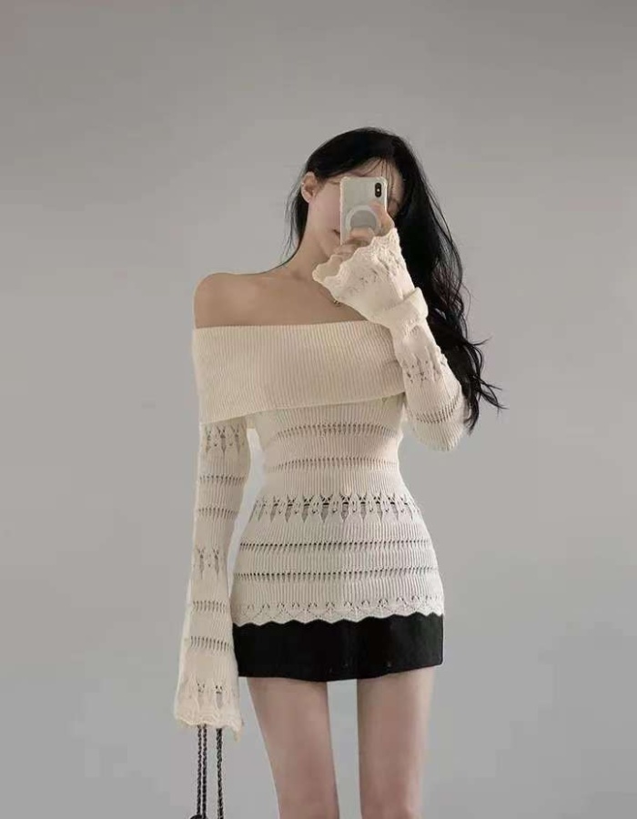 All-match flat shoulder sweater spring slim tops for women