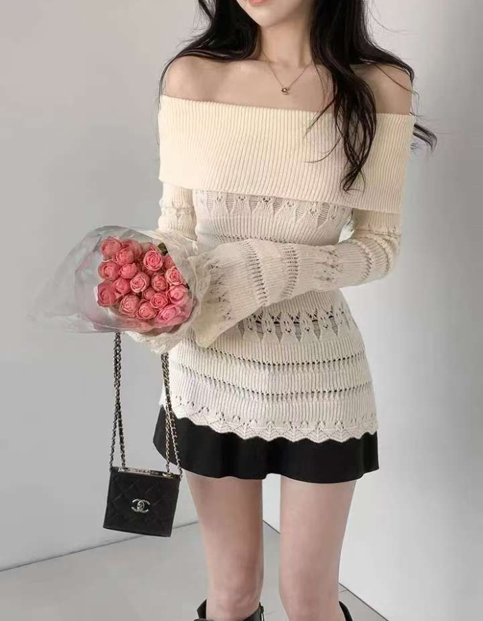 All-match flat shoulder sweater spring slim tops for women