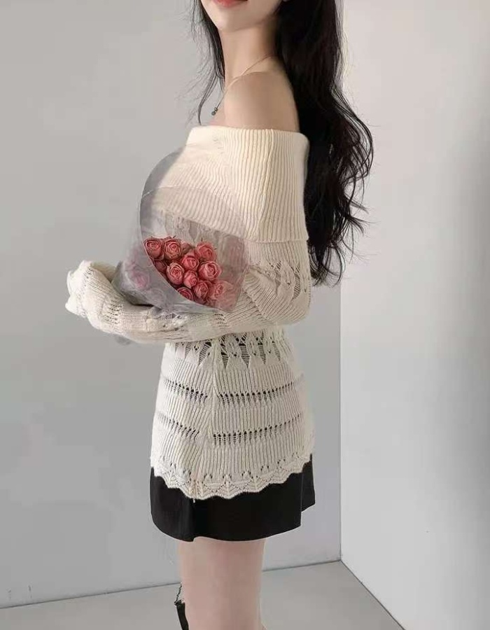 All-match flat shoulder sweater spring slim tops for women