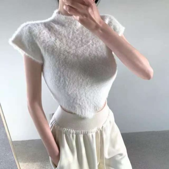 Spring all-match short sleeve knitted personality tops
