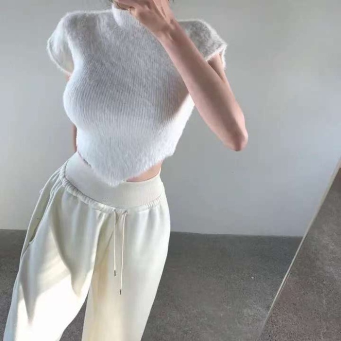 Spring all-match short sleeve knitted personality tops