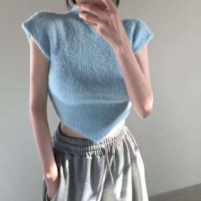 Spring all-match short sleeve knitted personality tops