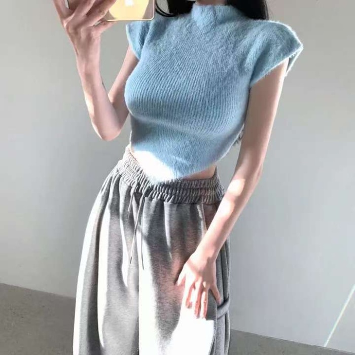 Spring all-match short sleeve knitted personality tops