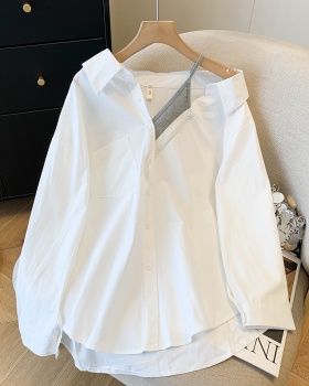 Strapless long sleeve spring shirt sling Pseudo-two tops