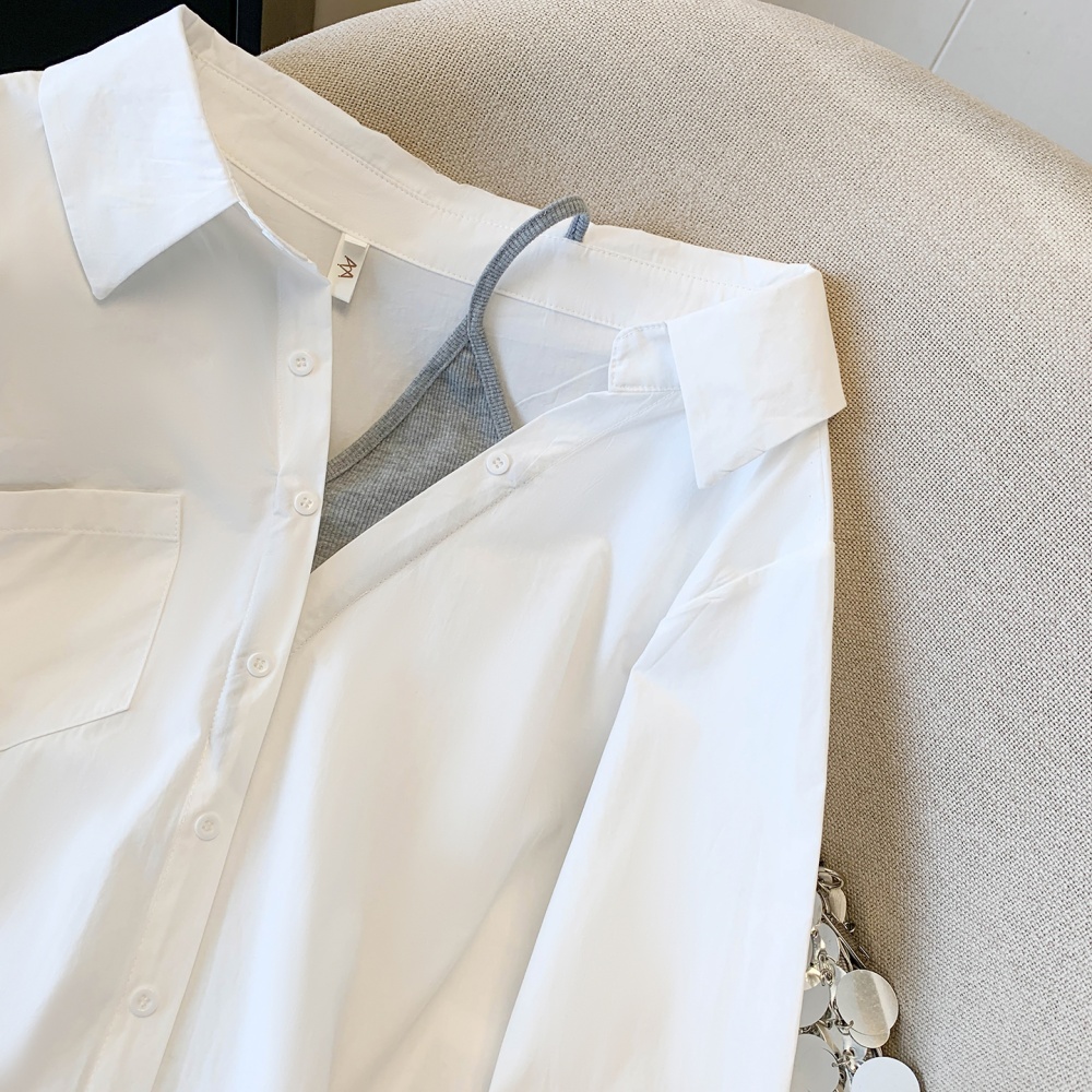 Strapless long sleeve spring shirt sling Pseudo-two tops