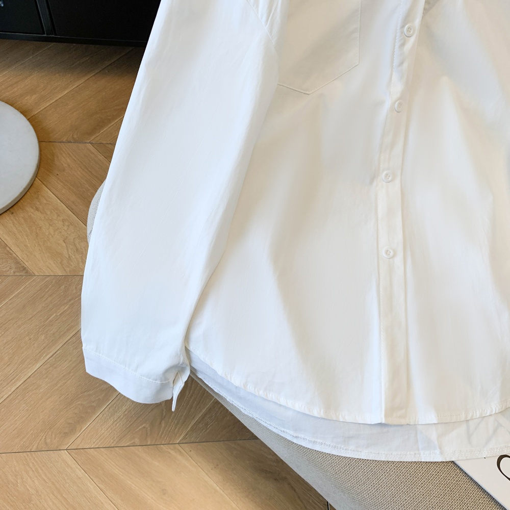 Strapless long sleeve spring shirt sling Pseudo-two tops