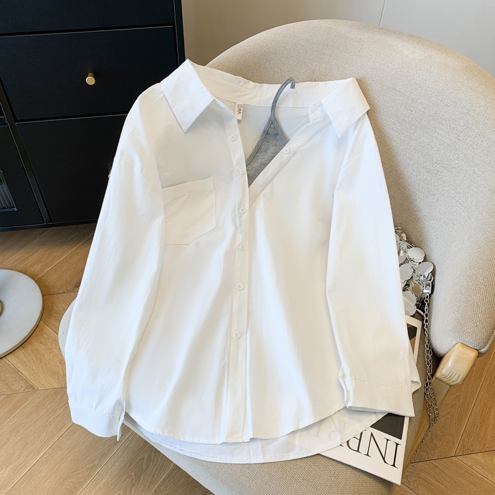 Strapless long sleeve spring shirt sling Pseudo-two tops