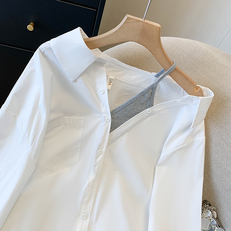 Strapless long sleeve spring shirt sling Pseudo-two tops