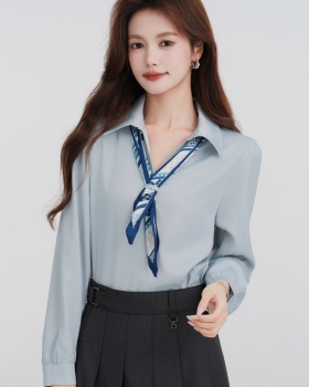 Long sleeve frenum V-neck tops spring France style scarves