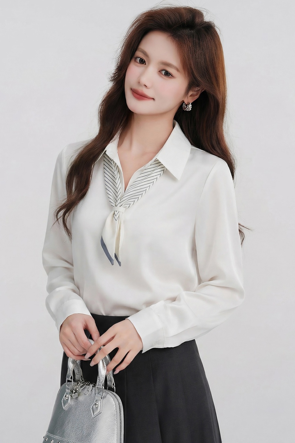 Long sleeve frenum V-neck tops spring France style scarves