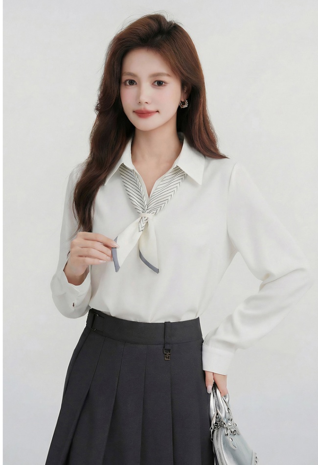 Long sleeve frenum V-neck tops spring France style scarves