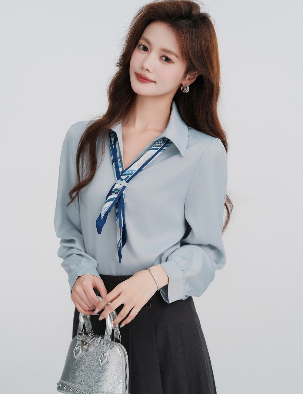 Long sleeve frenum V-neck tops spring France style scarves