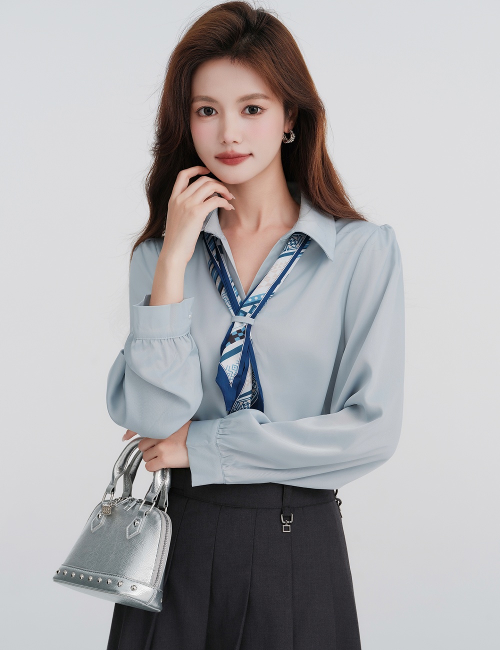 Long sleeve frenum V-neck tops spring France style scarves