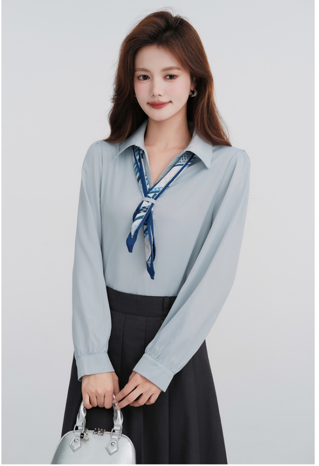 Long sleeve frenum V-neck tops spring France style scarves