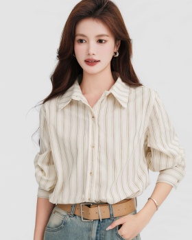 Lapel long sleeve tops niche Korean style small shirt