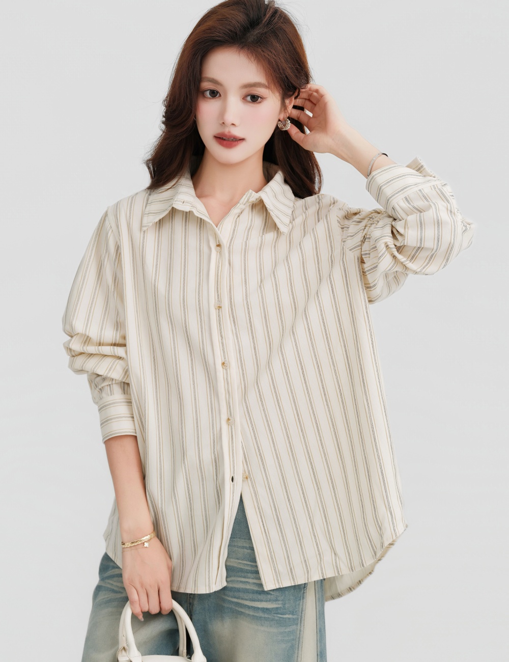Lapel long sleeve tops niche Korean style small shirt
