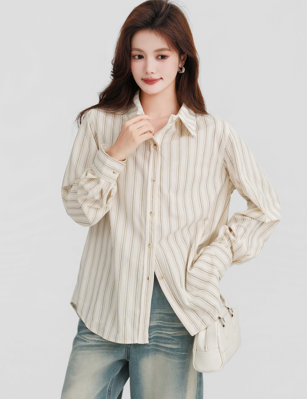 Lapel long sleeve tops niche Korean style small shirt