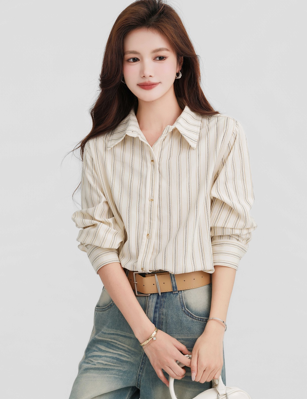 Lapel long sleeve tops niche Korean style small shirt