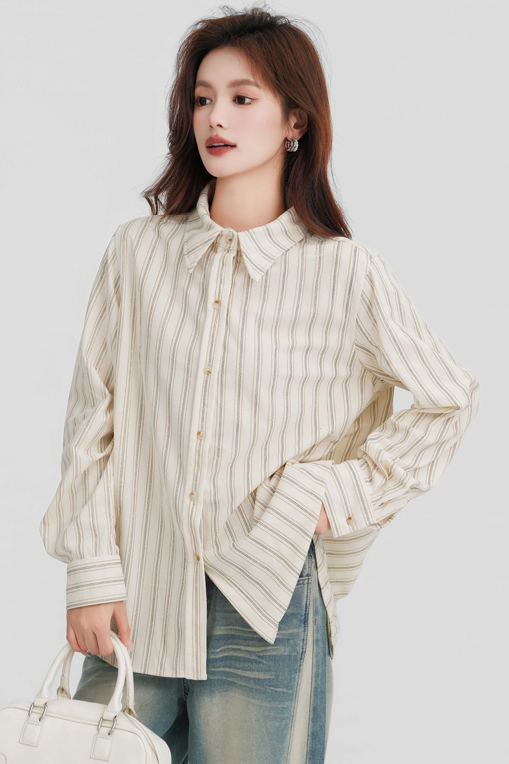 Lapel long sleeve tops niche Korean style small shirt
