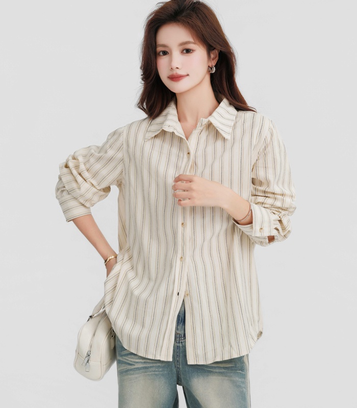 Lapel long sleeve tops niche Korean style small shirt