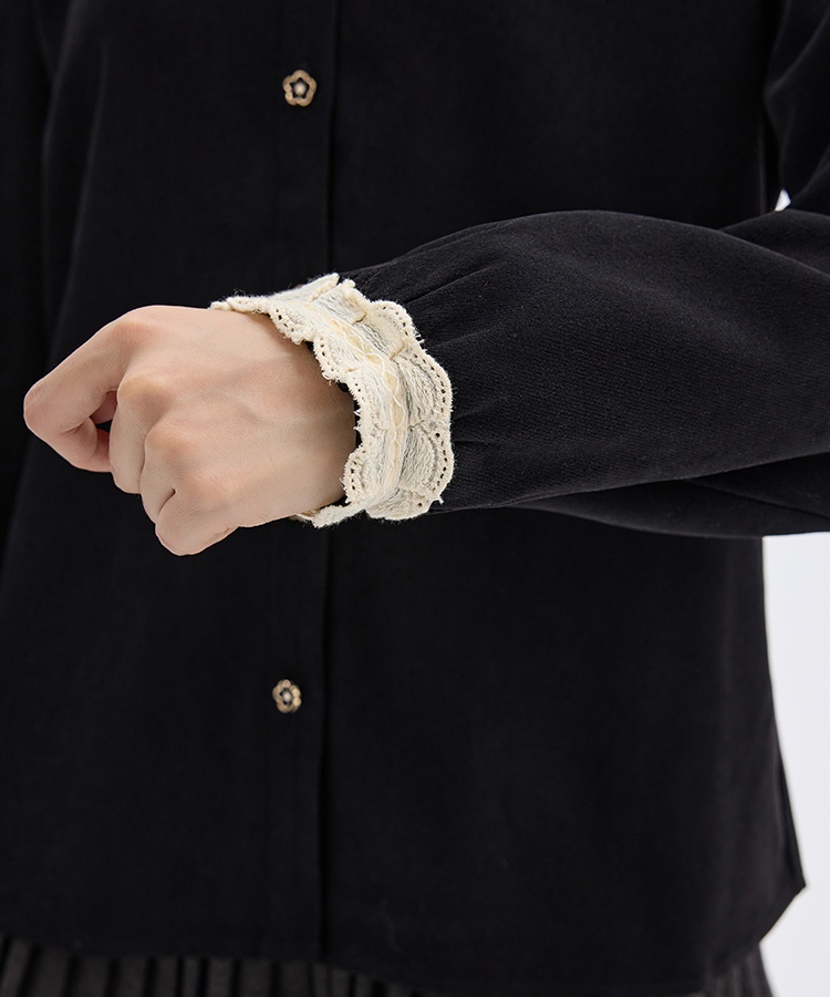 Lace round neck shirt black tops for women