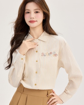 Embroidery France style shirt stripe small shirt for women