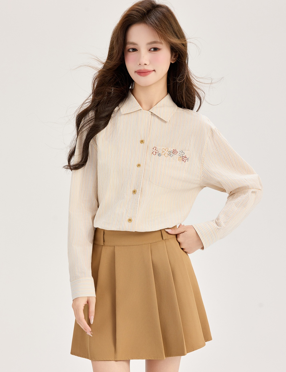 Embroidery France style shirt stripe small shirt for women