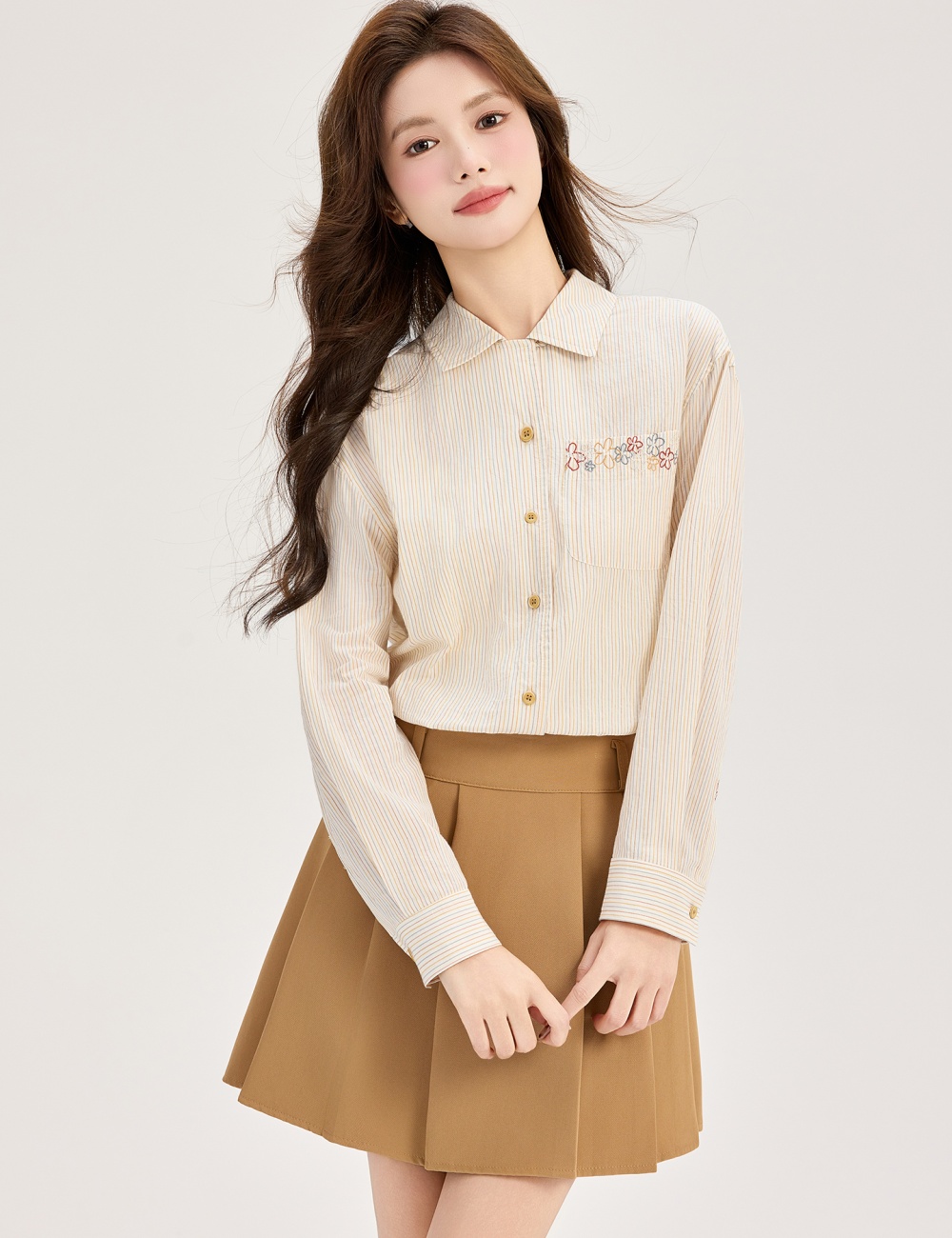 Embroidery France style shirt stripe small shirt for women