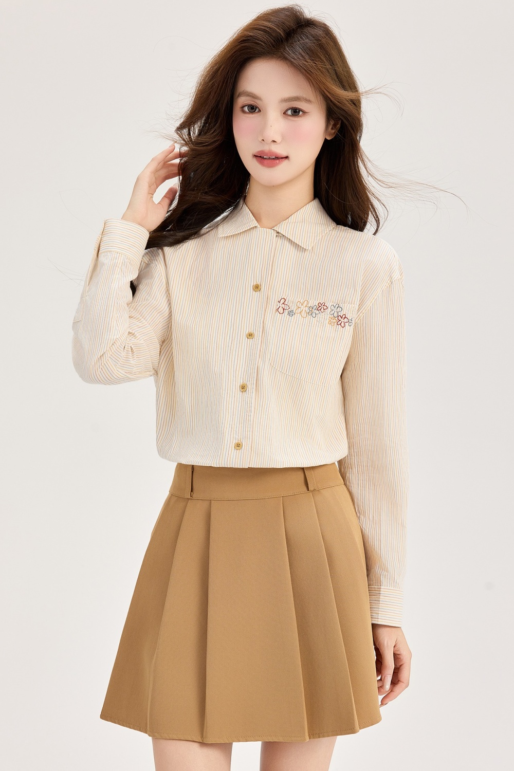 Embroidery France style shirt stripe small shirt for women