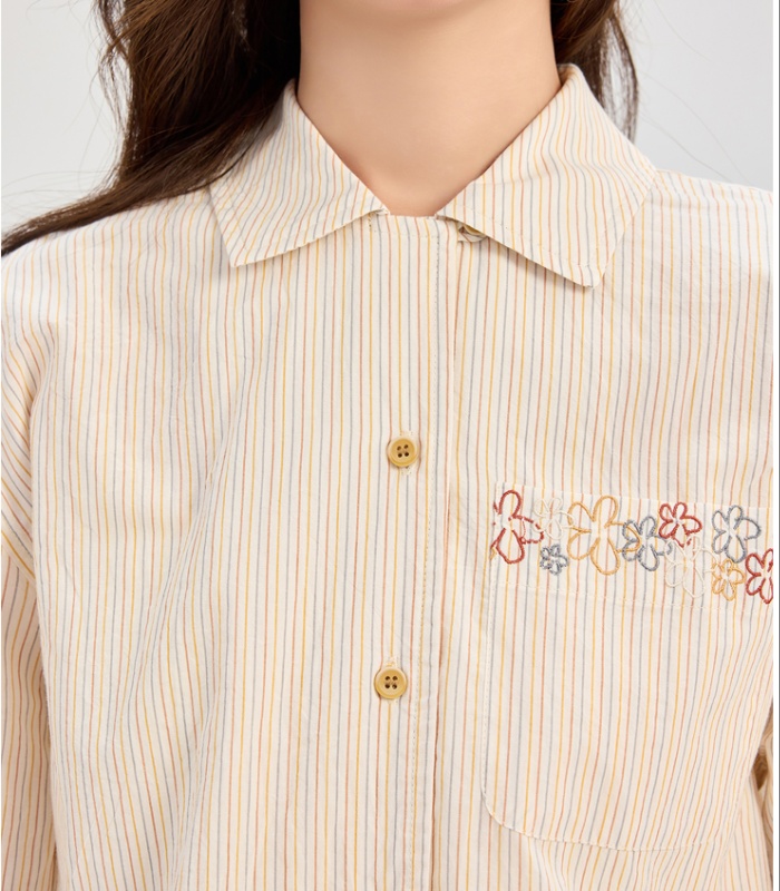Embroidery France style shirt stripe small shirt for women