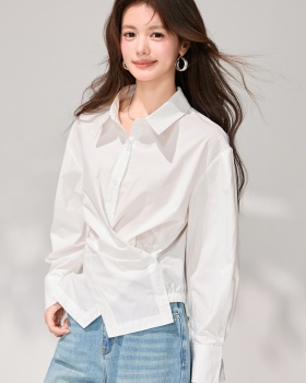 White irregular slim tops spring minimalist loose shirt