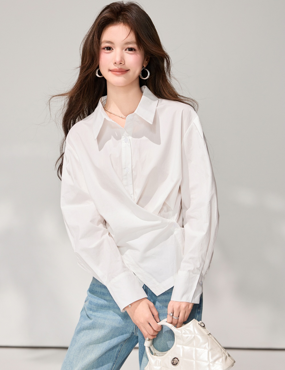 White irregular slim tops spring minimalist loose shirt