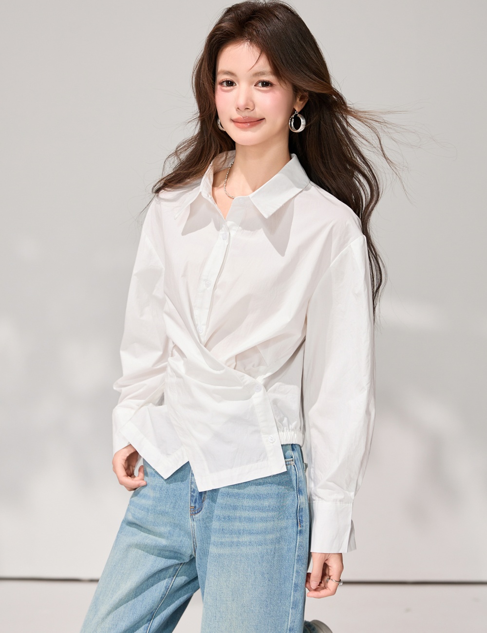 White irregular slim tops spring minimalist loose shirt