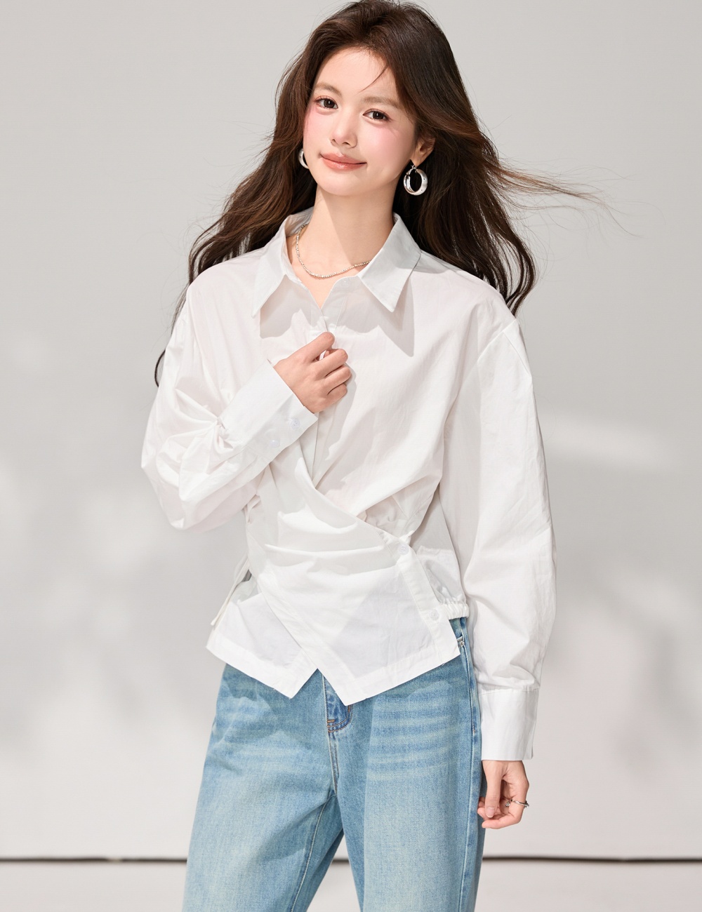 White irregular slim tops spring minimalist loose shirt
