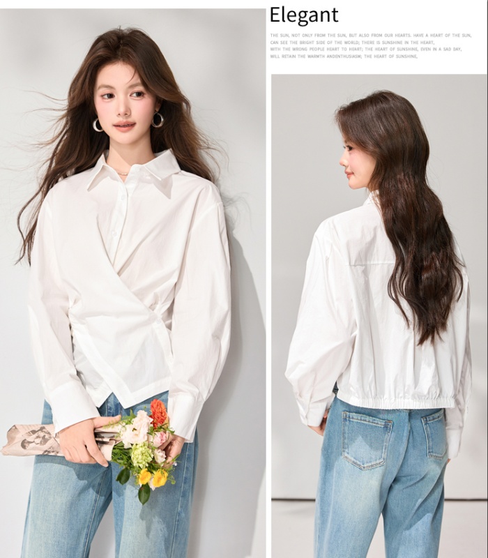 White irregular slim tops spring minimalist loose shirt