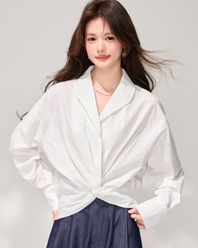 Slim V-neck loose tops white spring temperament shirt