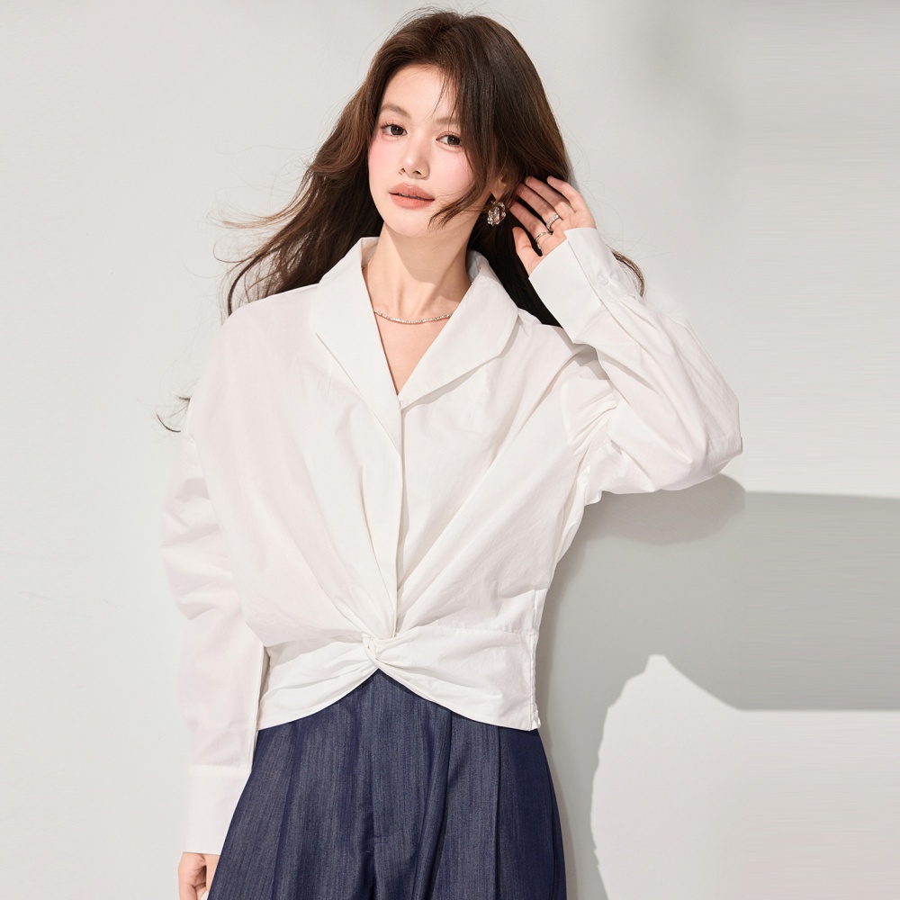 Slim V-neck loose tops white spring temperament shirt