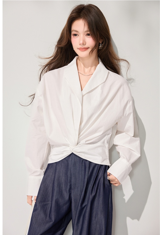 Slim V-neck loose tops white spring temperament shirt