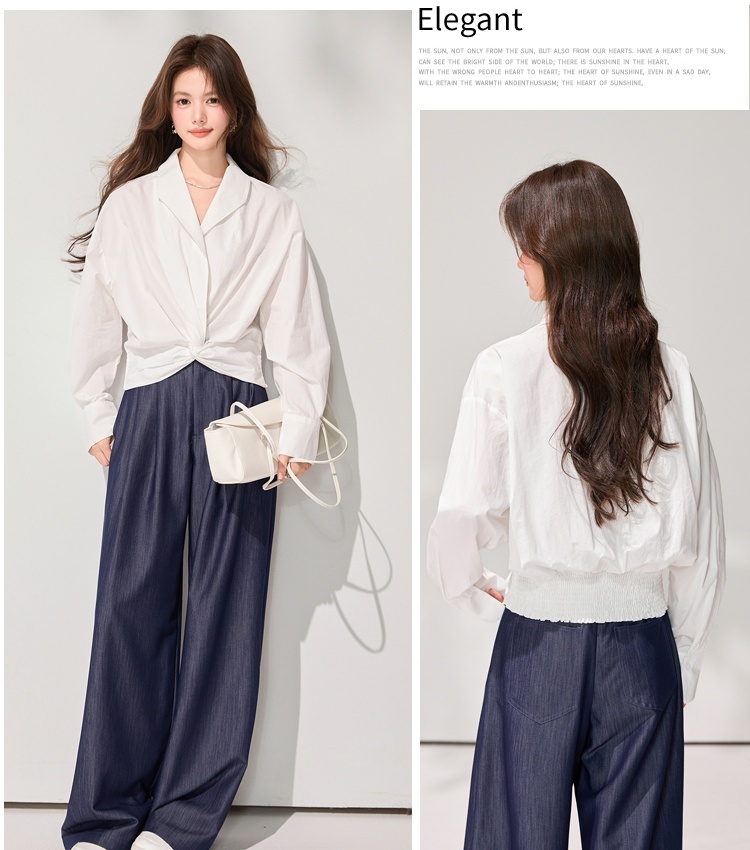 Slim V-neck loose tops white spring temperament shirt