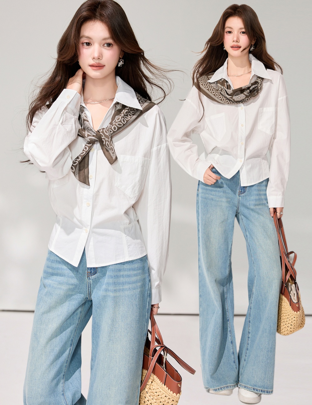 Lapel loose shirt all-match Casual scarves